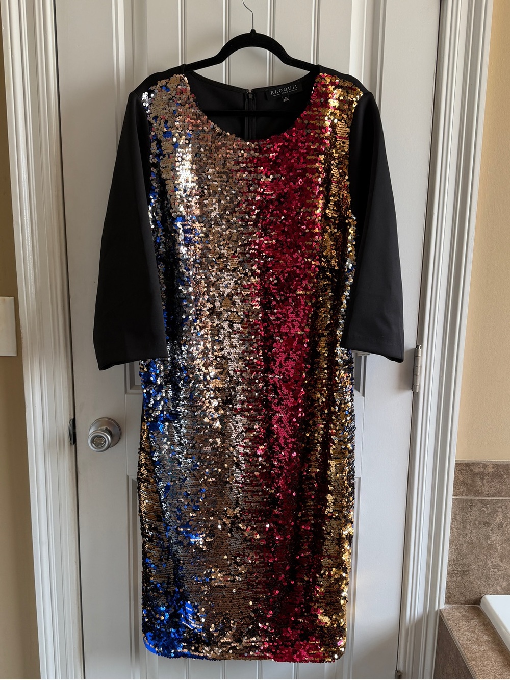 NWT ELOQUII Multi-Sequin Cocktail Dress in Black and Metallic
